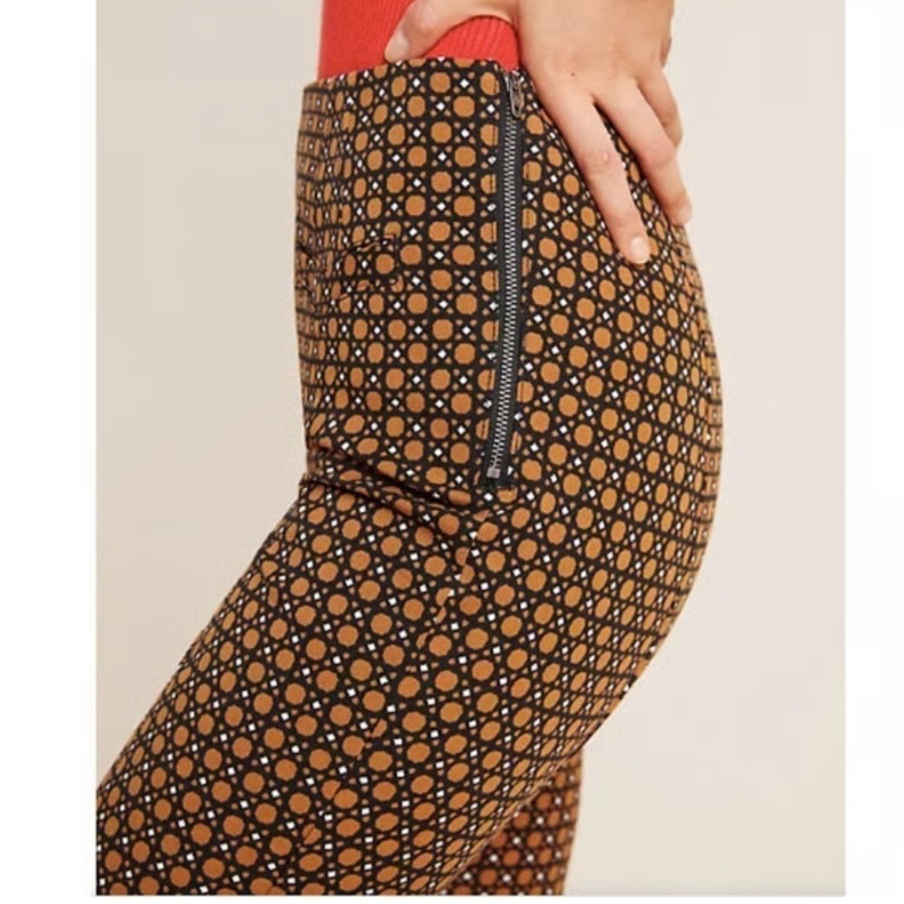 Anthropologie The Essential Slim Crop Pants Geo Motif Black Orange Size 2 - Picture 2 of 7